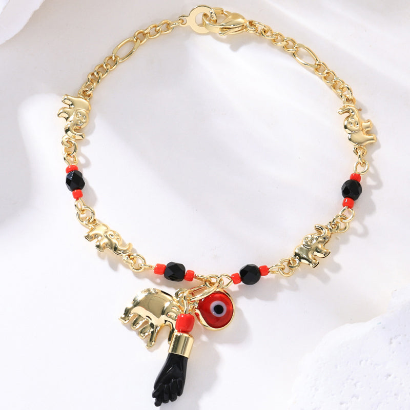 ✨ Cadeau parfait 💕 Bracelet de style bohème avec pendentifs "mauvais œil" et éléphant