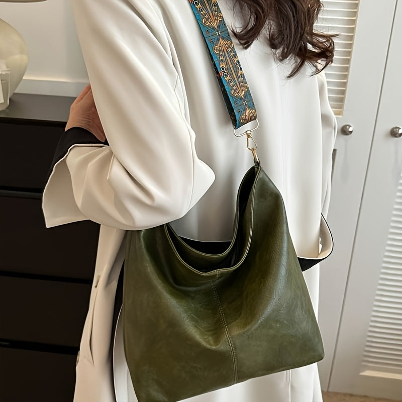 Boheemse stijl schoudertas voor dames met grote capaciteit, vintage crossbodytas met brede band