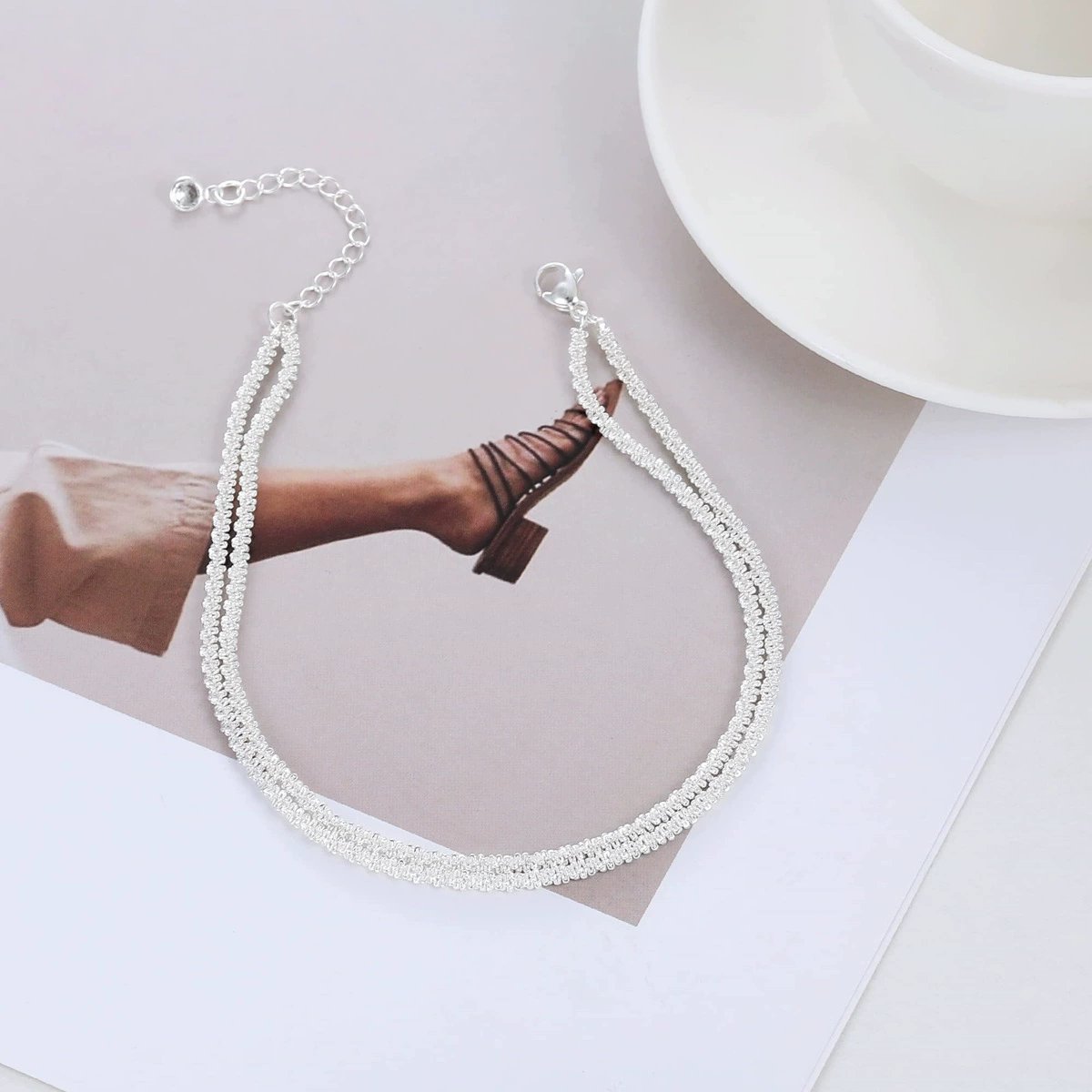 🌺 ACHETEZ 1, OBTENEZ 1 GRATUIT ! ⏳ Bracelet de Cheville en Argent – Multilayer, Étanche & Taille Ajustable 💫