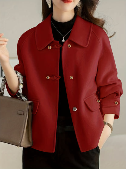 Elegante tweedblazer voor dames met Peter Pan-kraag en parelknopen.