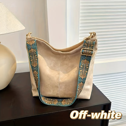 Boheemse stijl schoudertas voor dames met grote capaciteit, vintage crossbodytas met brede band