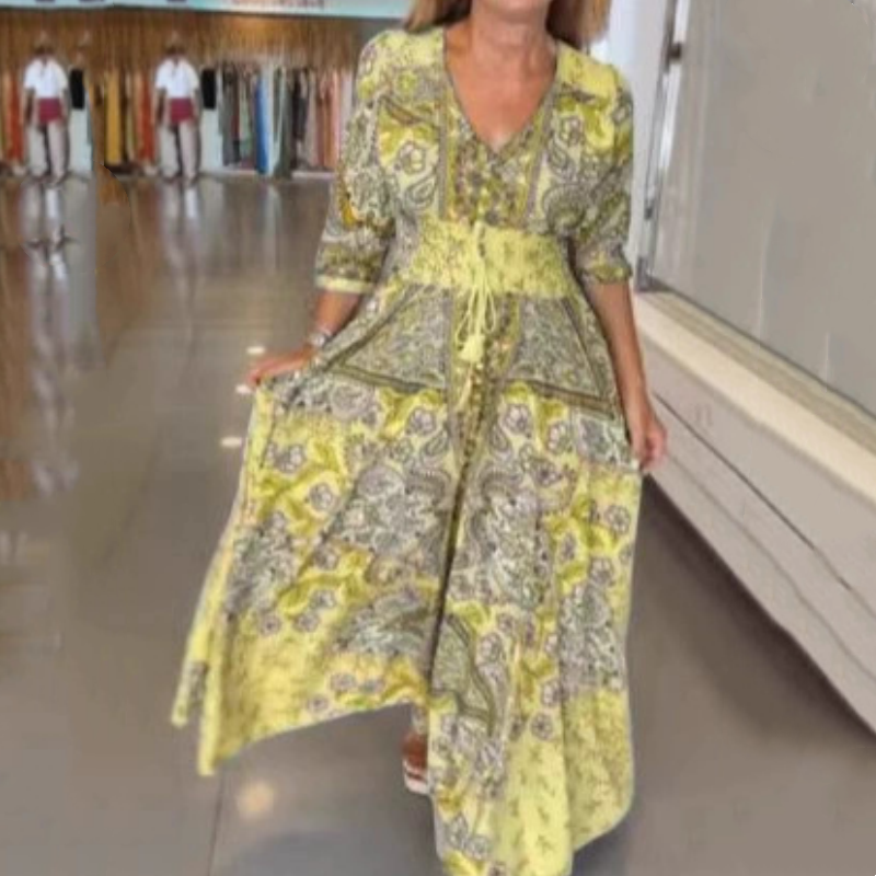 🌼 Nouveauté 2026 | Robe Longue à Cordon Fleuri | Élégance Estivale Naturelle 🌿