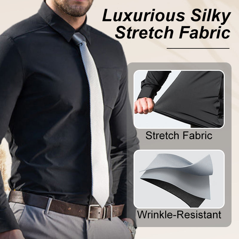 Chemise extensible soyeuse, infroissable et de couleur unie pour homme