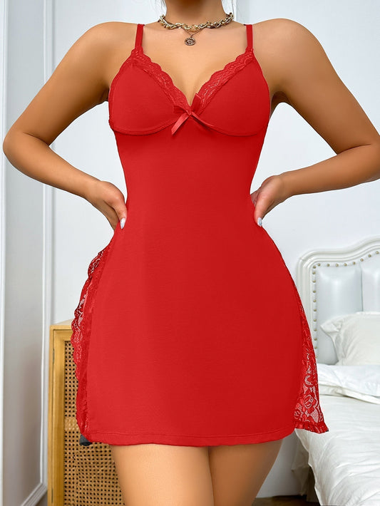 ⏳Offre à durée limitée : 50 % de réduction💥Robe sexy à encolure en V et nœud, ornée de dentelle