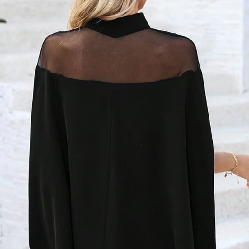 💥 PROMO LIMITÉE 50% DE RÉDUCTION ! 🦇 Chemisier Chauve-Souris à Col Haut pour Femme – Coupe Ample, Détail Transparent ✨