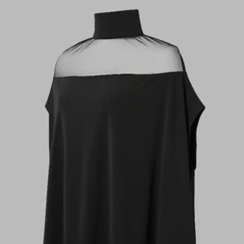 💥 PROMO LIMITÉE 50% DE RÉDUCTION ! 🦇 Chemisier Chauve-Souris à Col Haut pour Femme – Coupe Ample, Détail Transparent ✨