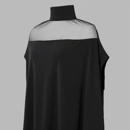 💥 PROMO LIMITÉE 50% DE RÉDUCTION ! 🦇 Chemisier Chauve-Souris à Col Haut pour Femme – Coupe Ample, Détail Transparent ✨