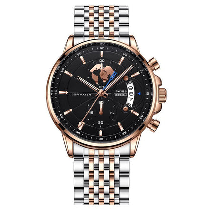 Montre à quartz lumineuse et étanche pour homme