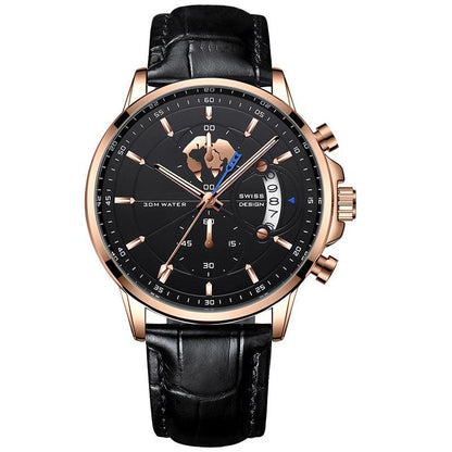 Montre à quartz lumineuse et étanche pour homme