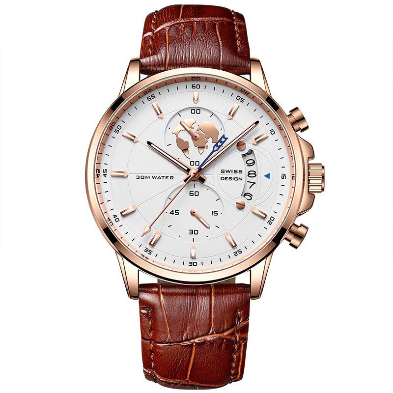Montre à quartz lumineuse et étanche pour homme
