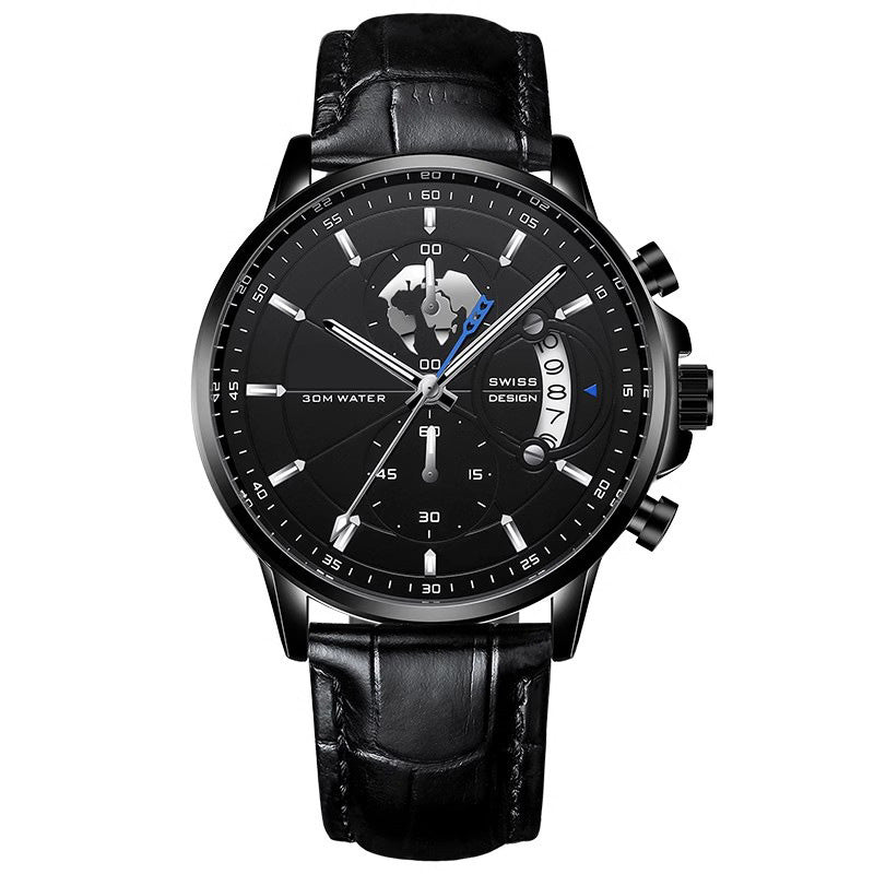 Montre à quartz lumineuse et étanche pour homme