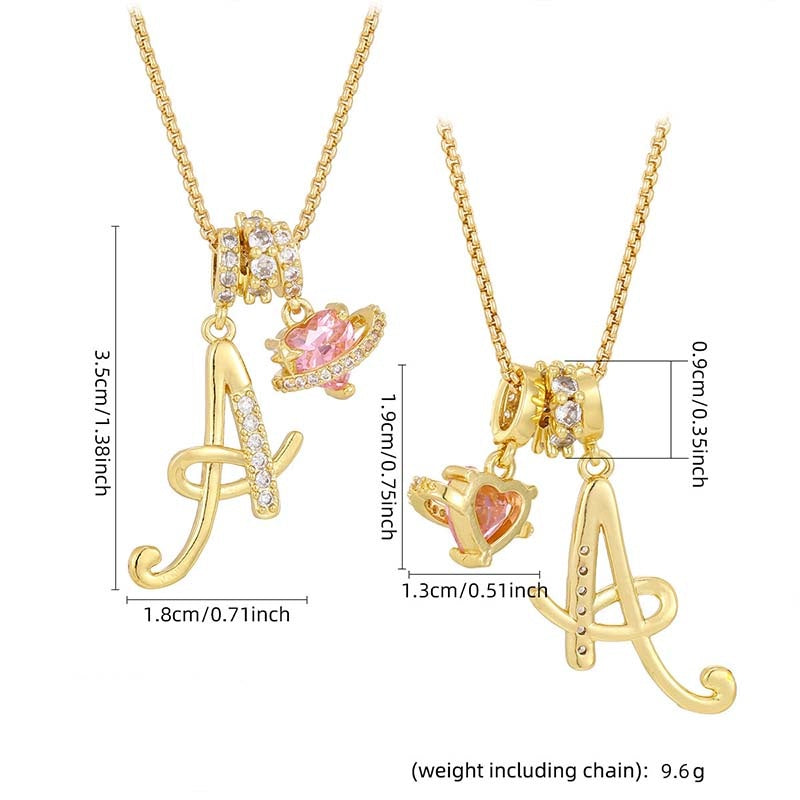 Collier avec initiale et breloque cœur rose