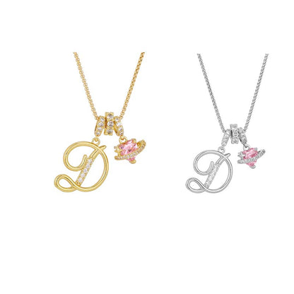 Collier avec initiale et breloque cœur rose