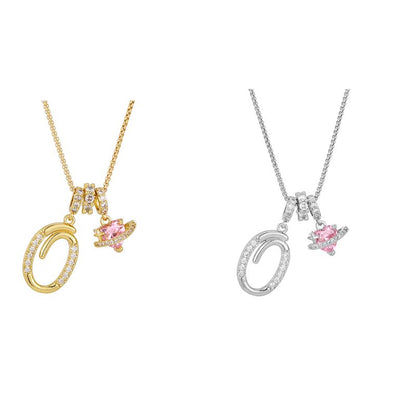Collier avec initiale et breloque cœur rose