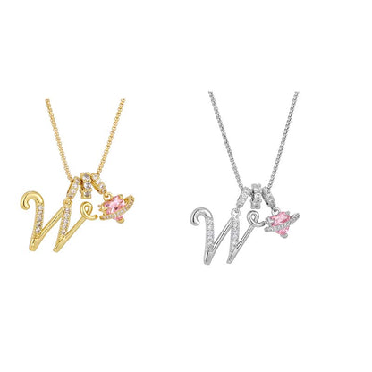 Collier avec initiale et breloque cœur rose