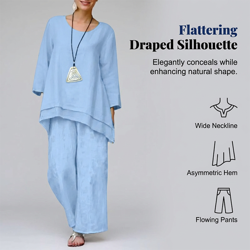 👚 50% DE RÉDUCTION! 💃 Ensemble Tunique Ample & Pantalon à Jambes Larges – Look Décontracté, Tissu Léger & Parfait Pour Le Printemps/Été 🌸