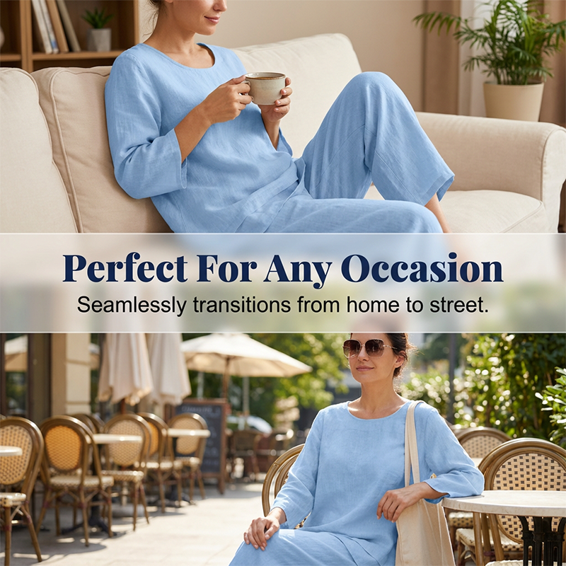 👚 50% DE RÉDUCTION! 💃 Ensemble Tunique Ample & Pantalon à Jambes Larges – Look Décontracté, Tissu Léger & Parfait Pour Le Printemps/Été 🌸
