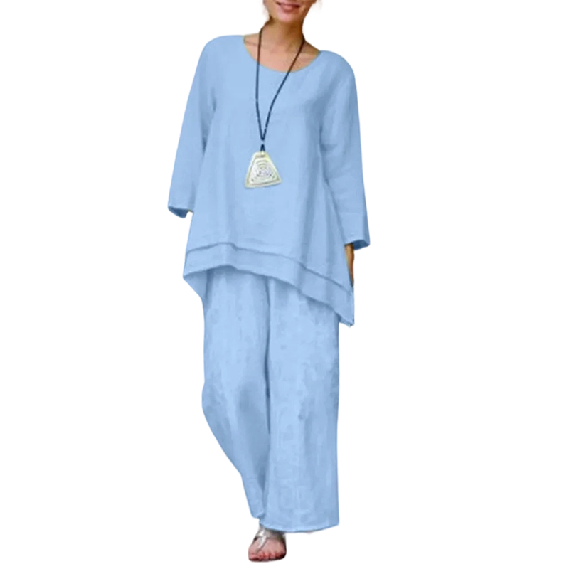 👚 50% DE RÉDUCTION! 💃 Ensemble Tunique Ample & Pantalon à Jambes Larges – Look Décontracté, Tissu Léger & Parfait Pour Le Printemps/Été 🌸