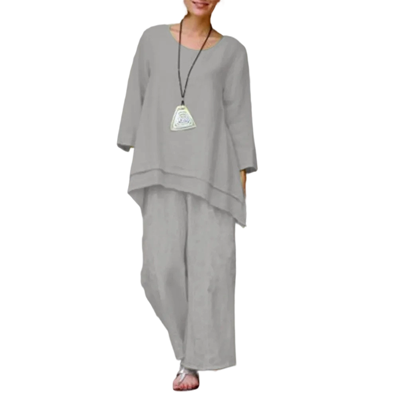 👚 50% DE RÉDUCTION! 💃 Ensemble Tunique Ample & Pantalon à Jambes Larges – Look Décontracté, Tissu Léger & Parfait Pour Le Printemps/Été 🌸