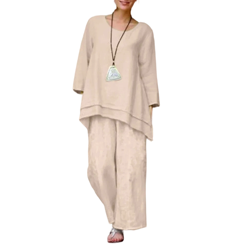 👚 50% DE RÉDUCTION! 💃 Ensemble Tunique Ample & Pantalon à Jambes Larges – Look Décontracté, Tissu Léger & Parfait Pour Le Printemps/Été 🌸