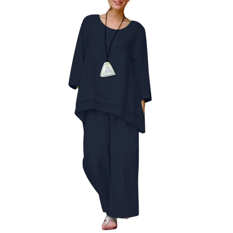 👚 50% DE RÉDUCTION! 💃 Ensemble Tunique Ample & Pantalon à Jambes Larges – Look Décontracté, Tissu Léger & Parfait Pour Le Printemps/Été 🌸