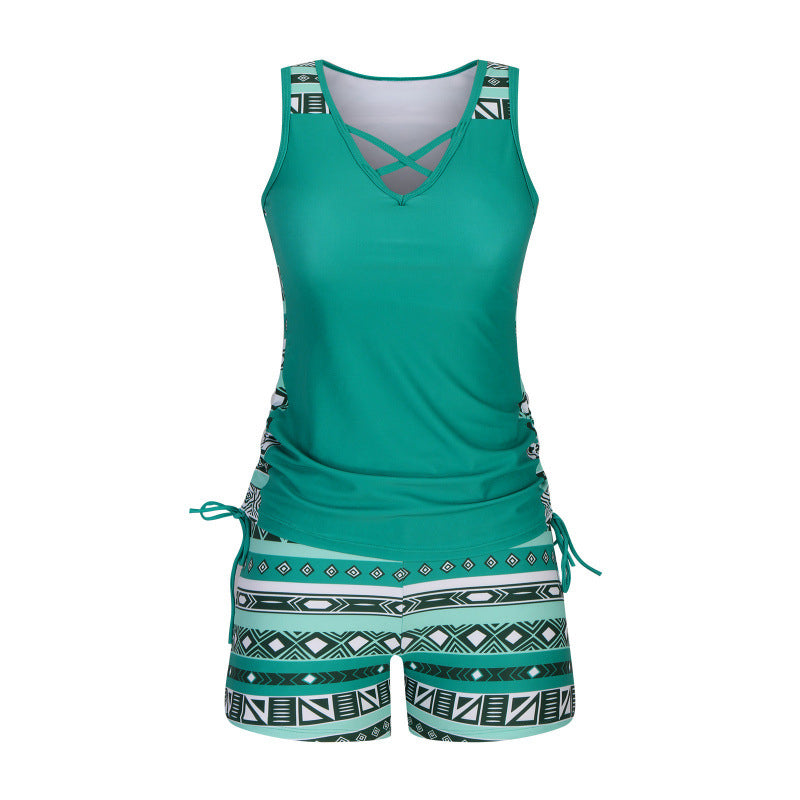 🥳💞💥 SOLDES D'ÉTÉ -50% ! Maillot de Bain Tankini 2 Pièces pour Femme – Côtés Réglables, Short de Couverture & Encolure Croisée (9 Couleurs, S-3XL)