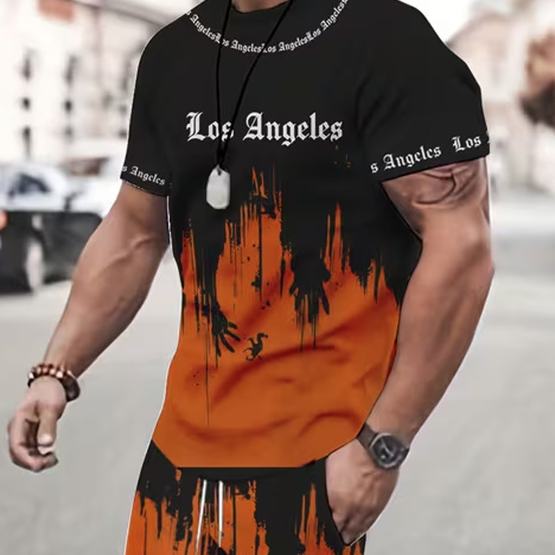 👕 50% DE RÉDUCTION EN CE MOMENT ! 🔥 Ensemble t-shirt et short à imprimé graphique pour homme – Tissu doux, design audacieux, idéal pour les journées d'été ☀️