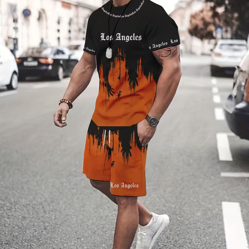 👕 50% DE RÉDUCTION EN CE MOMENT ! 🔥 Ensemble t-shirt et short à imprimé graphique pour homme – Tissu doux, design audacieux, idéal pour les journées d'été ☀️