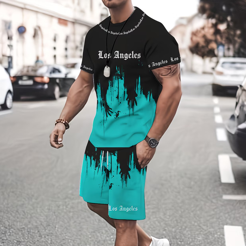 👕 50% DE RÉDUCTION EN CE MOMENT ! 🔥 Ensemble t-shirt et short à imprimé graphique pour homme – Tissu doux, design audacieux, idéal pour les journées d'été ☀️