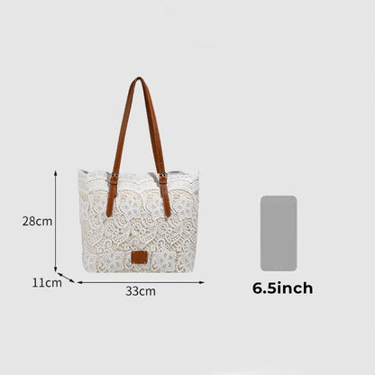 👜 PROMO LIMITÉE 50% DE RÉDUCTION ! 👒💃 Sac Fourre-Tout Élégant en Dentelle Blanche – Grand Compartiment, Bretelles Réglables 🔐