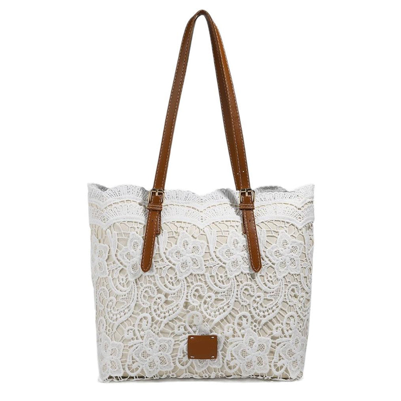 👜 PROMO LIMITÉE 50% DE RÉDUCTION ! 👒💃 Sac Fourre-Tout Élégant en Dentelle Blanche – Grand Compartiment, Bretelles Réglables 🔐