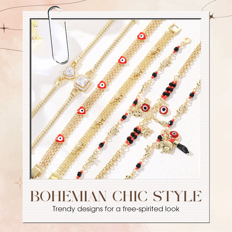 ✨ Cadeau parfait 💕 Bracelet de style bohème avec pendentifs "mauvais œil" et éléphant