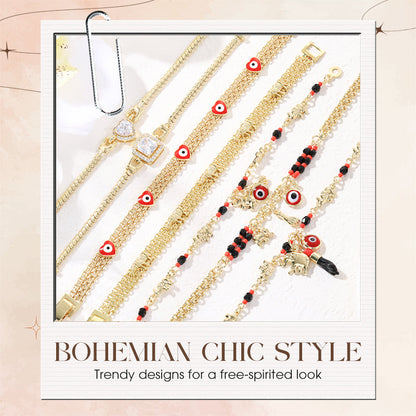 ✨ Cadeau parfait 💕 Bracelet de style bohème avec pendentifs "mauvais œil" et éléphant