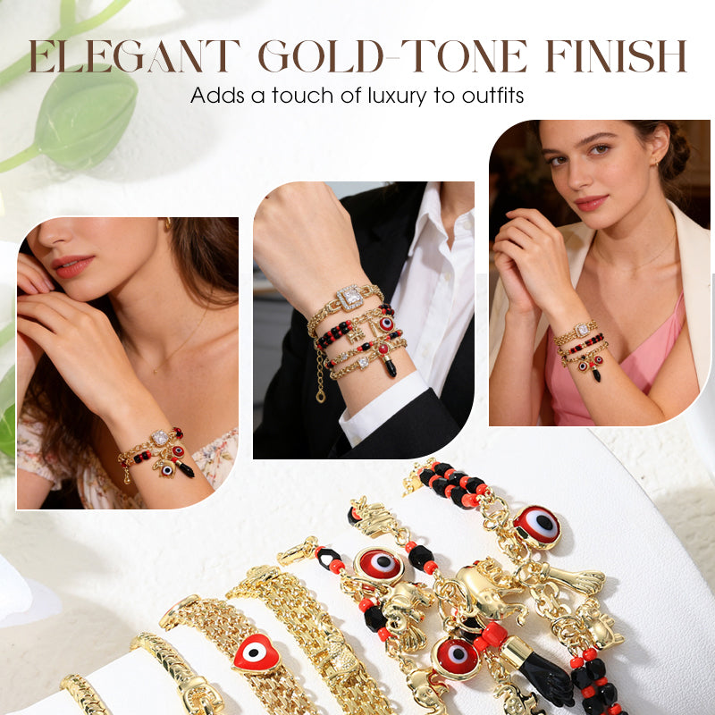 ✨ Cadeau parfait 💕 Bracelet de style bohème avec pendentifs "mauvais œil" et éléphant