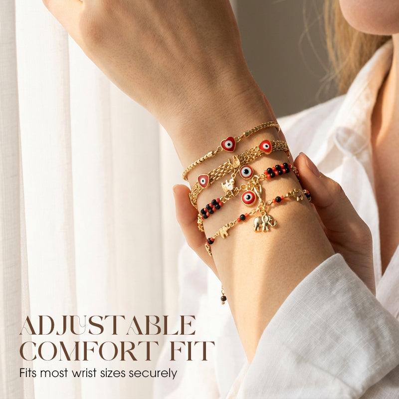 ✨ Cadeau parfait 💕 Bracelet de style bohème avec pendentifs "mauvais œil" et éléphant