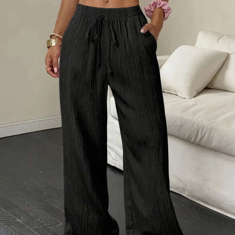❤️Pantalon large plissé de couleur unie pour femme