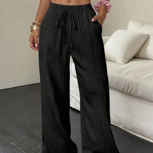 ❤️Pantalon large plissé de couleur unie pour femme