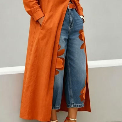 🌸 PROMOTION LIMITÉE 50% DE RÉDUCTION ! ✨ Jean Large Femme Brodé Fleuri – Artisanal, Moderne, Confortable 🌼
