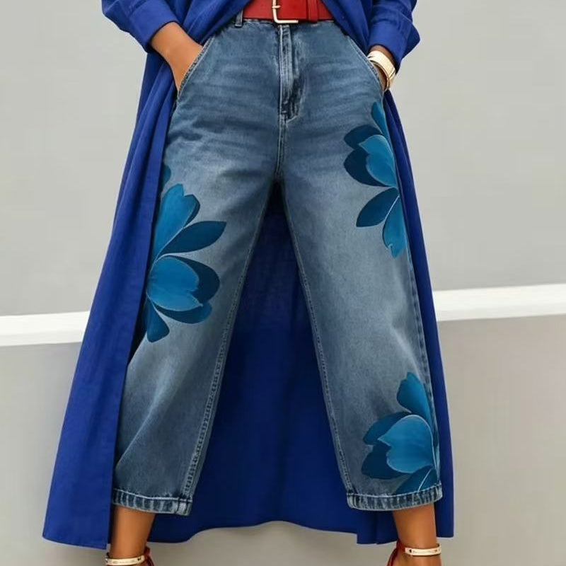 🌸 PROMOTION LIMITÉE 50% DE RÉDUCTION ! ✨ Jean Large Femme Brodé Fleuri – Artisanal, Moderne, Confortable 🌼